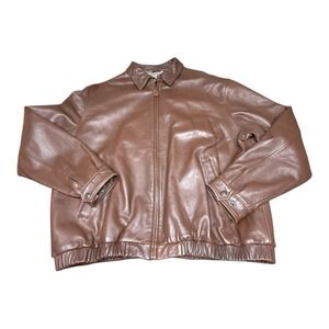 Roundtree & Yorke Men's Size XL Lambskin Leather Bomber Jacket Brown Zip Up